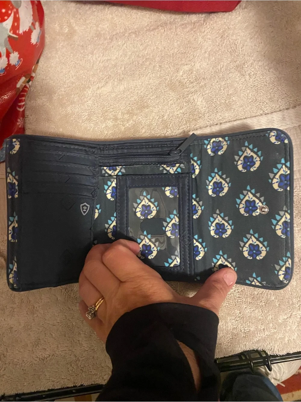Vera Bradley Quilted Floral Trifold Wallet - Navy Multi Floral - Picture 2 of 6